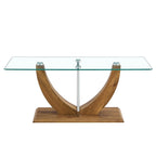 43.3" Rectangular Glass Coffee Table - Tempered Glass, Stainless Steel Columns, Thick Base, Modern Minimalist
