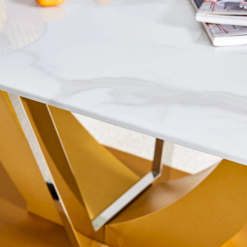 43.3" Rectangular Glass Coffee Table - Tempered Glass, Stainless Steel Columns, Thick Base, Modern Minimalist