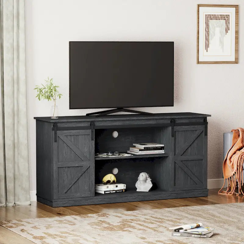 62.4" Farmhouse TV Stand with Sliding Barn Doors - Wood Media Console for TVs up to 60" - 400 lbs Capacity with Storage