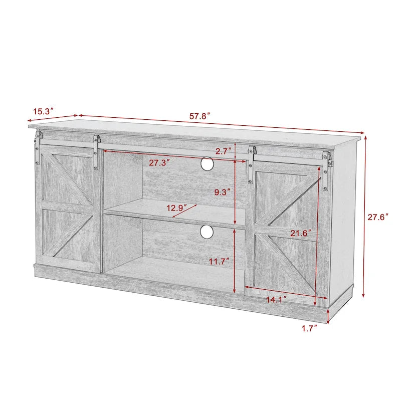 62.4" Farmhouse TV Stand with Sliding Barn Doors - Wood Media Console for TVs up to 60" - 400 lbs Capacity with Storage