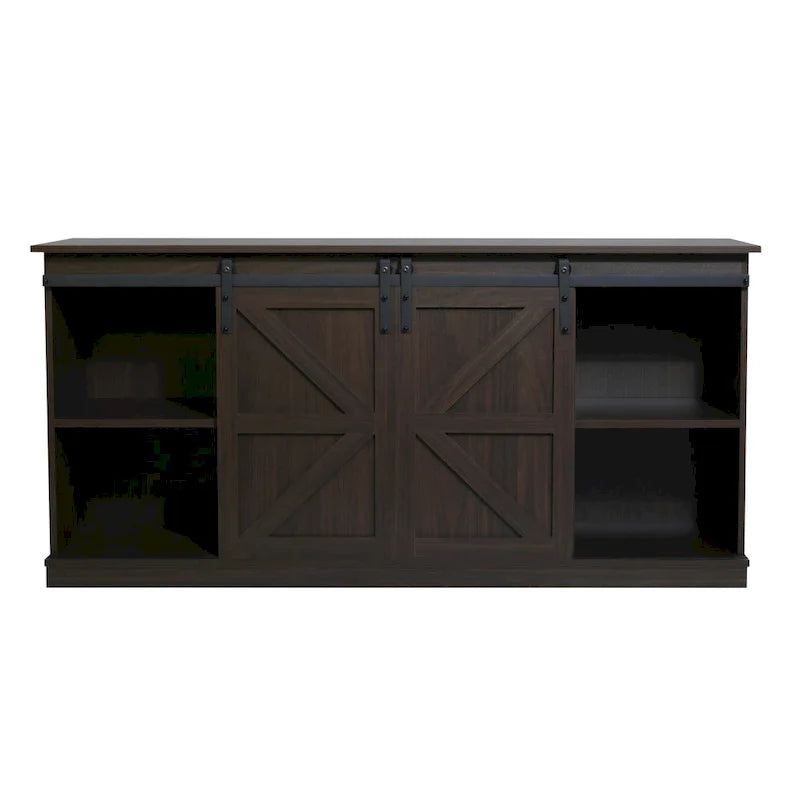 62.4" Farmhouse TV Stand with Sliding Barn Doors - Wood Media Console for TVs up to 60" - 400 lbs Capacity with Storage