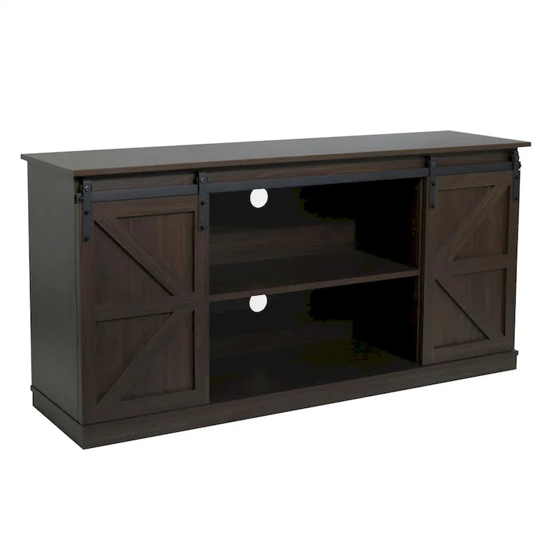 62.4" Farmhouse TV Stand with Sliding Barn Doors - Wood Media Console for TVs up to 60" - 400 lbs Capacity with Storage