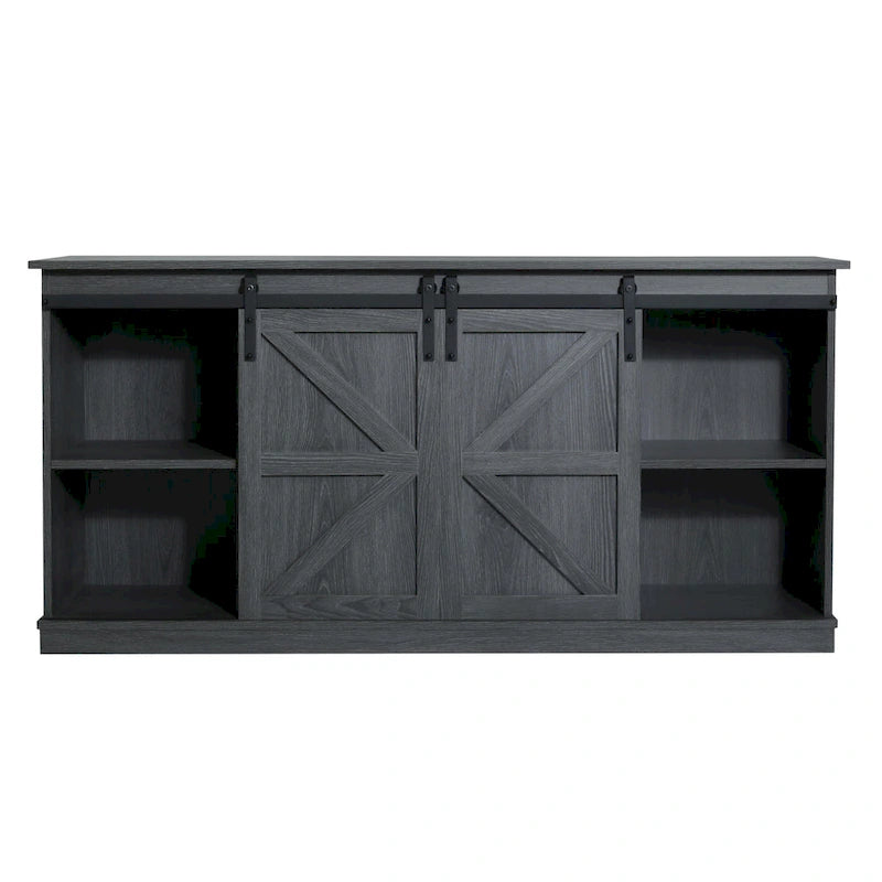 62.4" Farmhouse TV Stand with Sliding Barn Doors - Wood Media Console for TVs up to 60" - 400 lbs Capacity with Storage