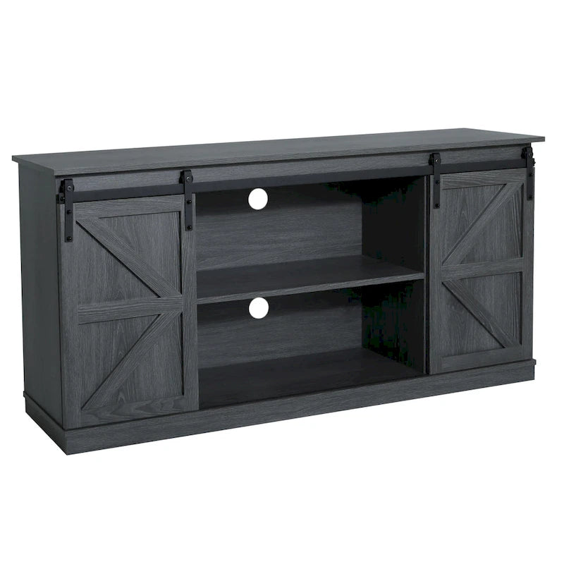 62.4" Farmhouse TV Stand with Sliding Barn Doors - Wood Media Console for TVs up to 60" - 400 lbs Capacity with Storage