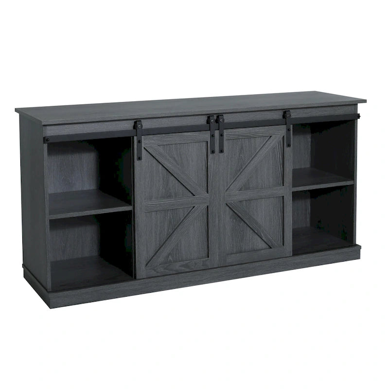 62.4" Farmhouse TV Stand with Sliding Barn Doors - Wood Media Console for TVs up to 60" - 400 lbs Capacity with Storage