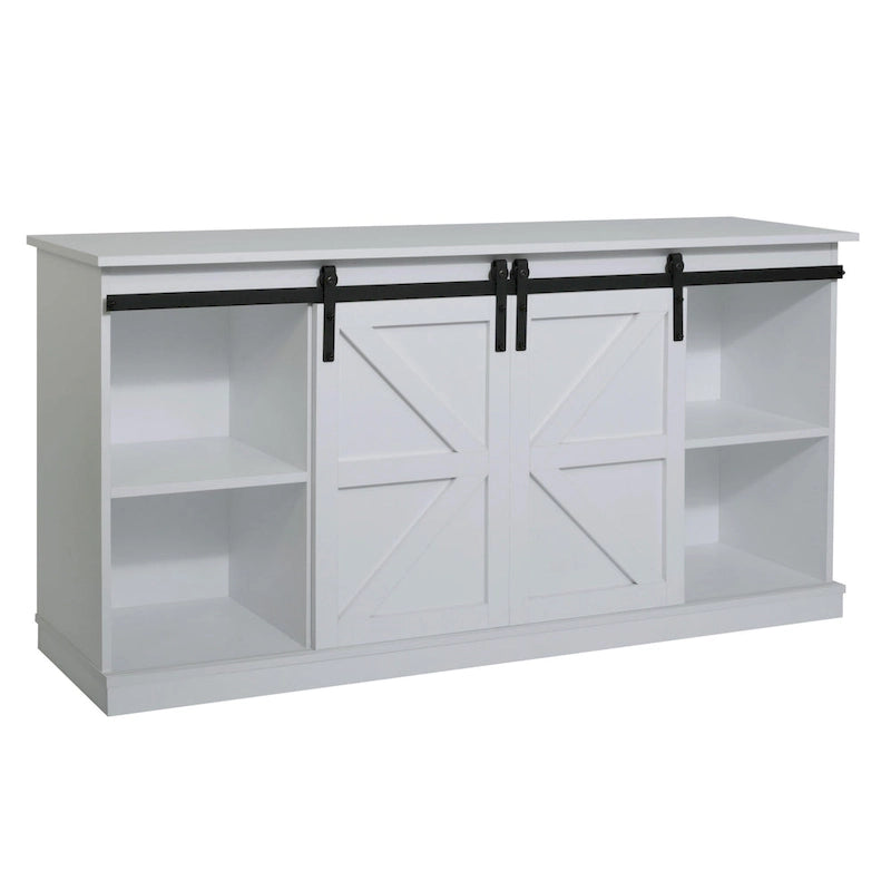62.4" Farmhouse TV Stand with Sliding Barn Doors - Wood Media Console for TVs up to 60" - 400 lbs Capacity with Storage