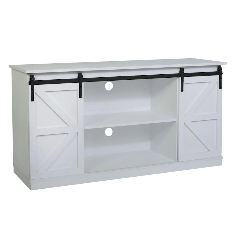 62.4" Farmhouse TV Stand with Sliding Barn Doors - Wood Media Console for TVs up to 60" - 400 lbs Capacity with Storage