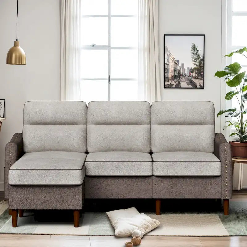 78" L-Shaped Sectional Sofa with Ottoman - High-Density Foam 3-Seater Couch with Side Storage Pocket - Removable Covers