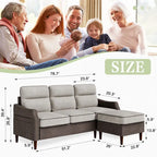 78" L-Shaped Sectional Sofa with Ottoman - High-Density Foam 3-Seater Couch with Side Storage Pocket - Removable Covers