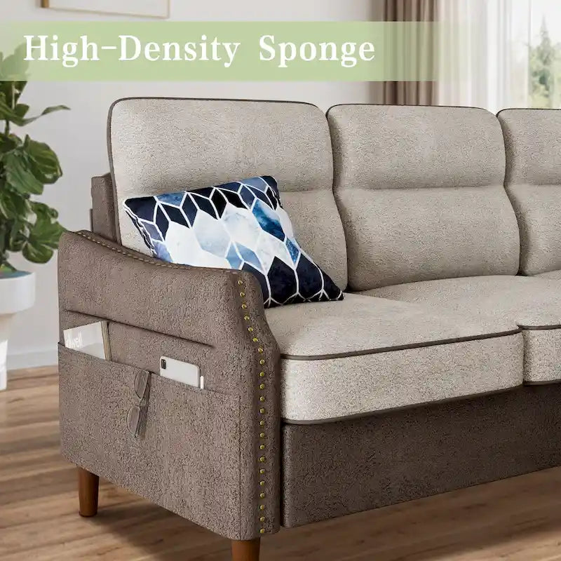 78" L-Shaped Sectional Sofa with Ottoman - High-Density Foam 3-Seater Couch with Side Storage Pocket - Removable Covers