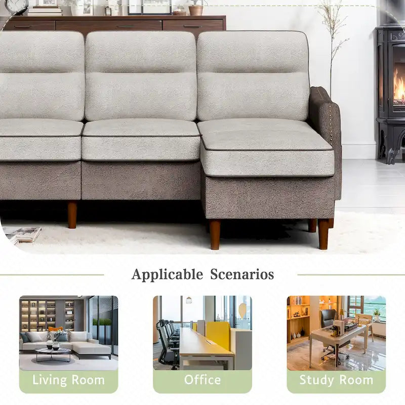 78" L-Shaped Sectional Sofa with Ottoman - High-Density Foam 3-Seater Couch with Side Storage Pocket - Removable Covers