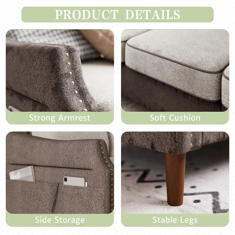 78" L-Shaped Sectional Sofa with Ottoman - High-Density Foam 3-Seater Couch with Side Storage Pocket - Removable Covers