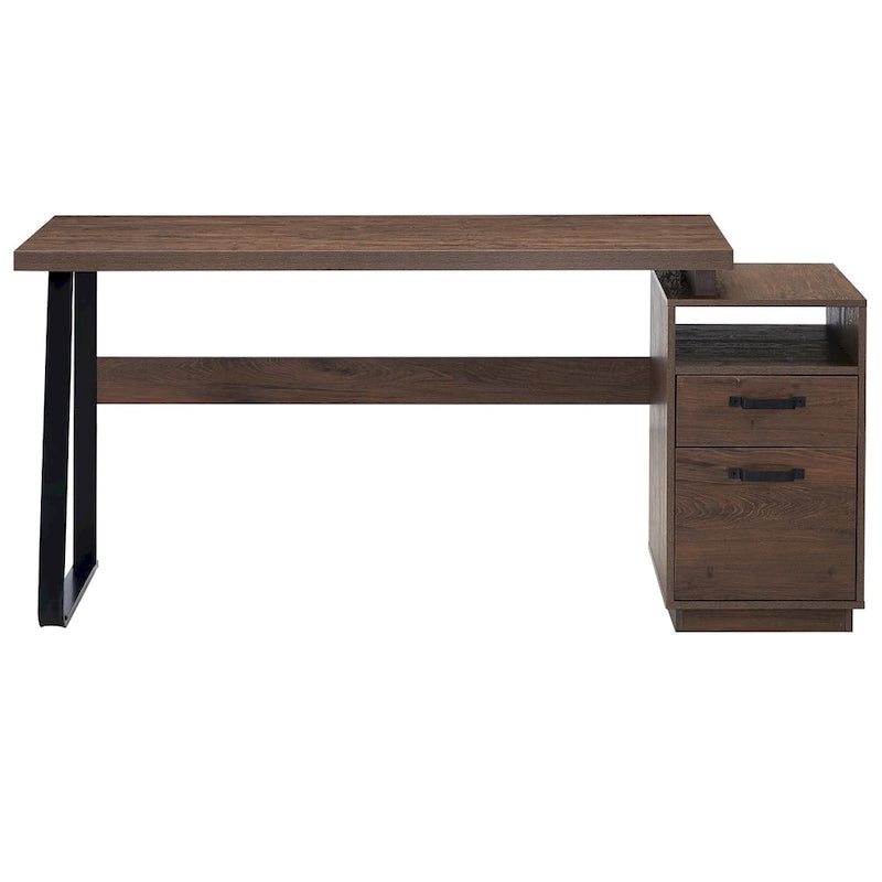 65" Computer Desk with 2 Drawers - MDF & Steel Frame, 220lbs Capacity, Brown Finish, File Cabinet Drawer
