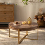 Modern Retro Splicing Round Coffee Table with Cross Legs