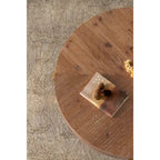 33.86" Round Coffee Table - Fir Wood Top, Cross-Grain Splicing, Metal Cross Legs, 220lbs Capacity, Retro Style