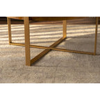 33.86" Round Coffee Table - Fir Wood Top, Cross-Grain Splicing, Metal Cross Legs, 220lbs Capacity, Retro Style