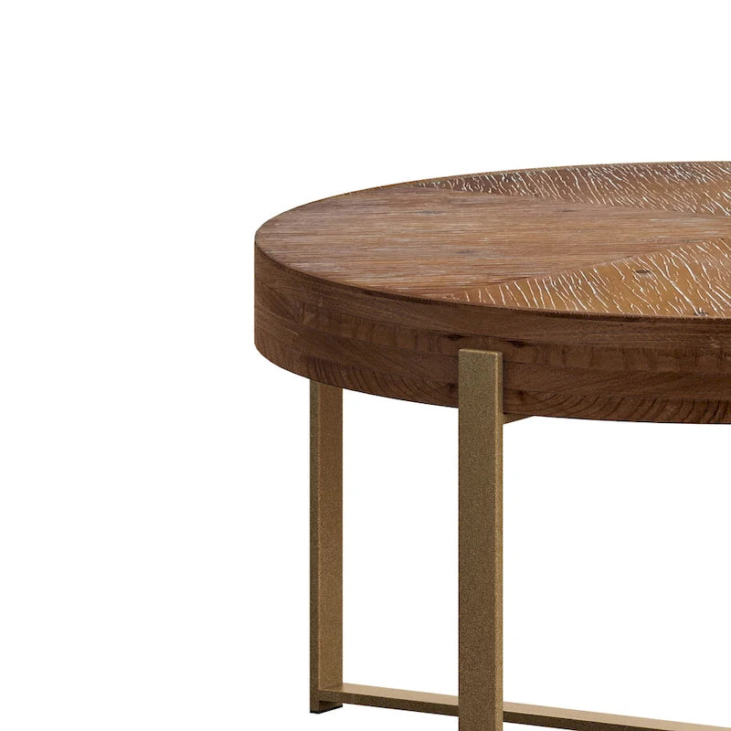 33.86" Round Coffee Table - Fir Wood Top, Cross-Grain Splicing, Metal Cross Legs, 220lbs Capacity, Retro Style