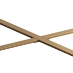 33.86" Round Coffee Table - Fir Wood Top, Cross-Grain Splicing, Metal Cross Legs, 220lbs Capacity, Retro Style