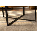 33.86" Round Coffee Table - Fir Wood Top, Cross-Grain Splicing, Metal Cross Legs, 220lbs Capacity, Retro Style