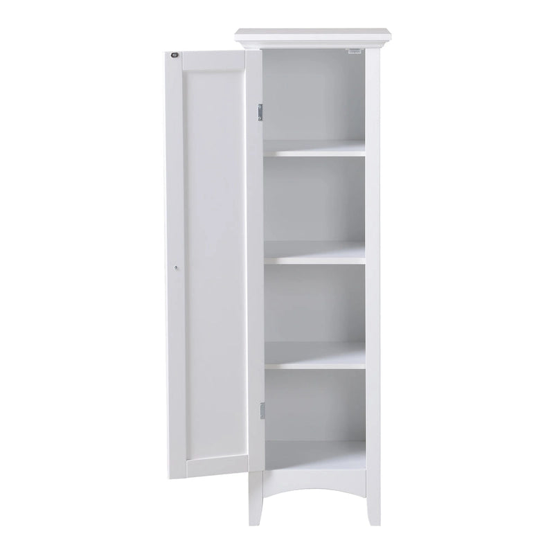 White Kitchen Storage Pantry with 1 Door - 3 Adjustable Shelves, MDF, Raised Panel Door, Compact Design