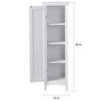 White Kitchen Storage Pantry with 1 Door - 3 Adjustable Shelves, MDF, Raised Panel Door, Compact Design