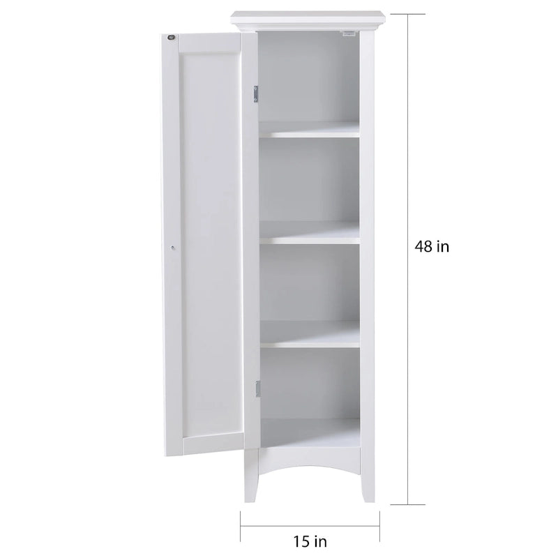 White Kitchen Storage Pantry with 1 Door - 3 Adjustable Shelves, MDF, Raised Panel Door, Compact Design