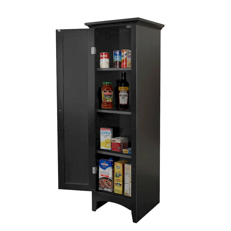 White Kitchen Storage Pantry with 1 Door - 3 Adjustable Shelves, MDF, Raised Panel Door, Compact Design