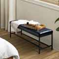 50" Upholstered Storage Bench with Metal Legs - Vegan Leather, Button-Tufted, Storage Shelf, 250lbs Capacity