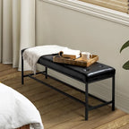 50" Upholstered Storage Bench with Metal Legs - Vegan Leather, Button-Tufted, Storage Shelf, 250lbs Capacity