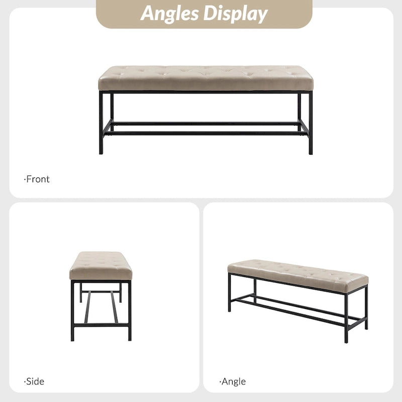 50" Upholstered Storage Bench with Metal Legs - Vegan Leather, Button-Tufted, Storage Shelf, 250lbs Capacity