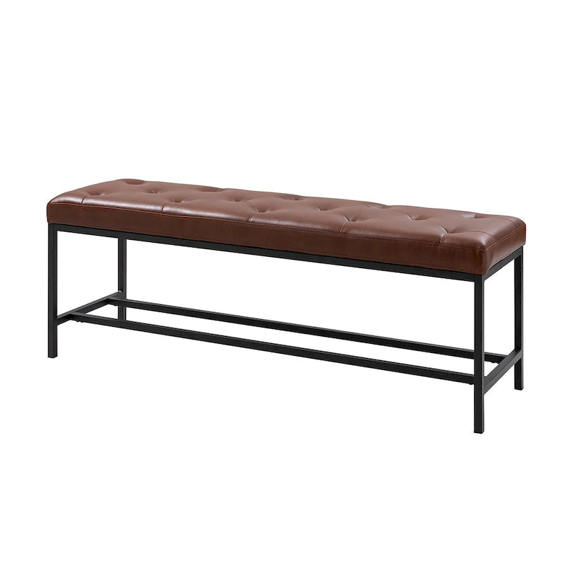 50" Upholstered Storage Bench with Metal Legs - Vegan Leather, Button-Tufted, Storage Shelf, 250lbs Capacity