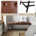 50" Upholstered Storage Bench with Metal Legs - Vegan Leather, Button-Tufted, Storage Shelf, 250lbs Capacity