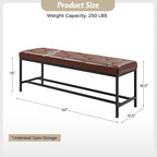 50" Upholstered Storage Bench with Metal Legs - Vegan Leather, Button-Tufted, Storage Shelf, 250lbs Capacity