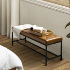 50" Upholstered Storage Bench with Metal Legs - Vegan Leather, Button-Tufted, Storage Shelf, 250lbs Capacity