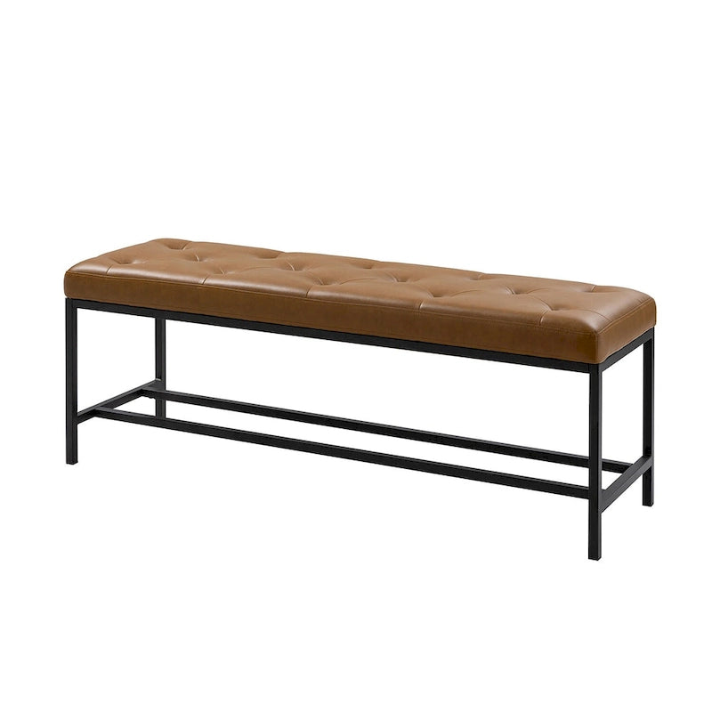 50" Upholstered Storage Bench with Metal Legs - Vegan Leather, Button-Tufted, Storage Shelf, 250lbs Capacity
