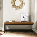 50" Upholstered Storage Bench with Metal Legs - Vegan Leather, Button-Tufted, Storage Shelf, 250lbs Capacity