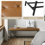 50" Upholstered Storage Bench with Metal Legs - Vegan Leather, Button-Tufted, Storage Shelf, 250lbs Capacity