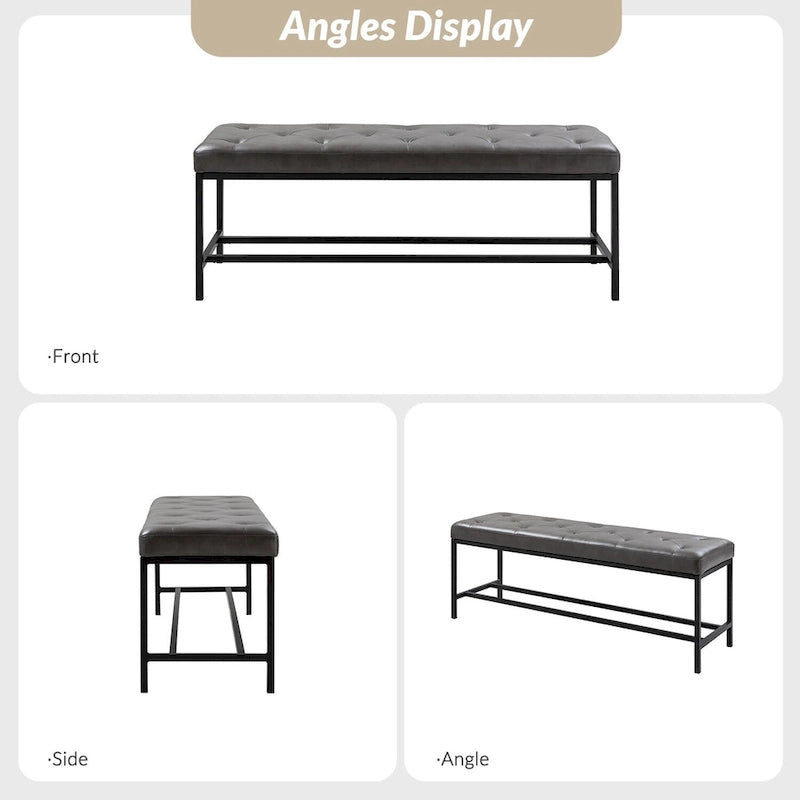 50" Upholstered Storage Bench with Metal Legs - Vegan Leather, Button-Tufted, Storage Shelf, 250lbs Capacity