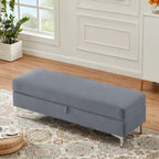 Velvet Storage Bench with Wooden Frame - 500lbs Capacity, Silver Metal Feet, Modern Style, Living Room/Bedroom
