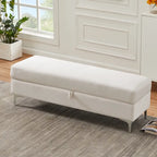 Velvet Storage Bench with Wooden Frame - 500lbs Capacity, Silver Metal Feet, Modern Style, Living Room/Bedroom