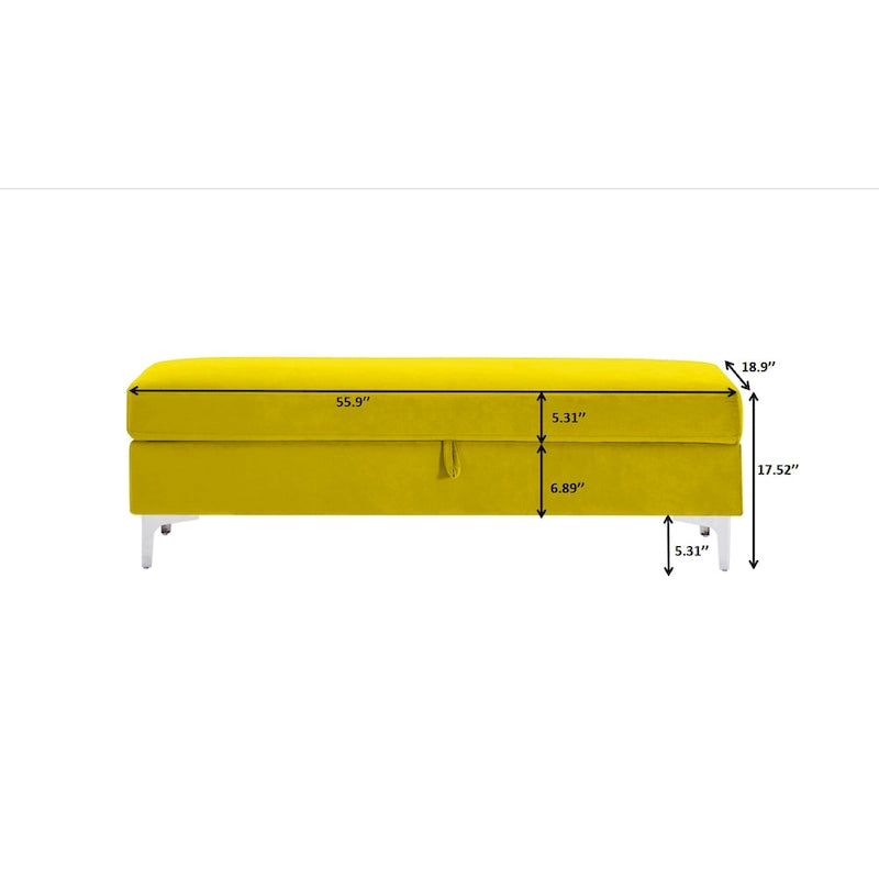 Velvet Storage Bench with Wooden Frame - 500lbs Capacity, Silver Metal Feet, Modern Style, Living Room/Bedroom