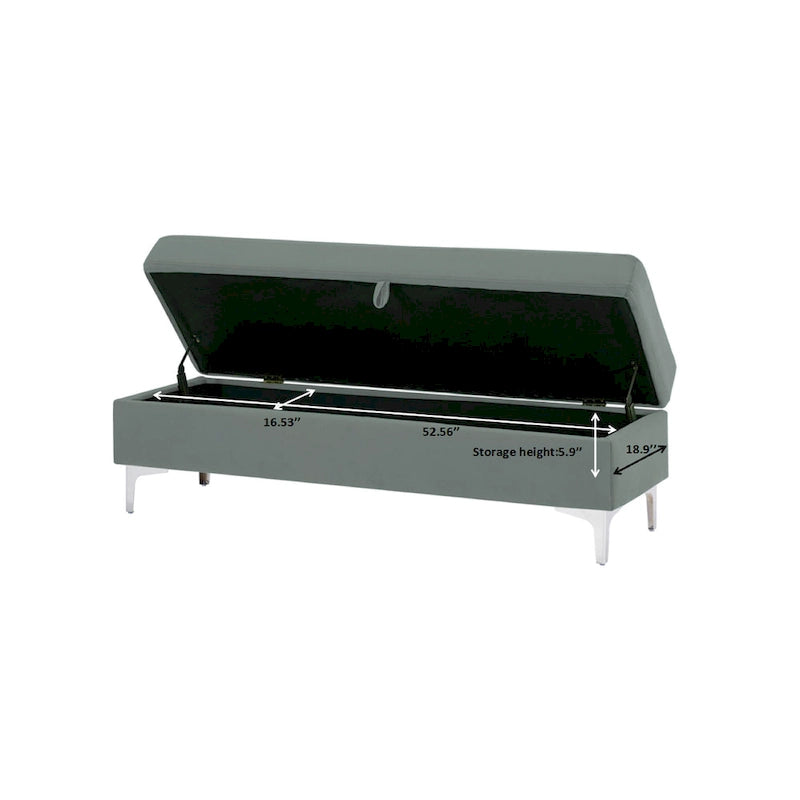 Velvet Storage Bench with Wooden Frame - 500lbs Capacity, Silver Metal Feet, Modern Style, Living Room/Bedroom