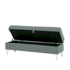 Velvet Storage Bench with Wooden Frame - 500lbs Capacity, Silver Metal Feet, Modern Style, Living Room/Bedroom