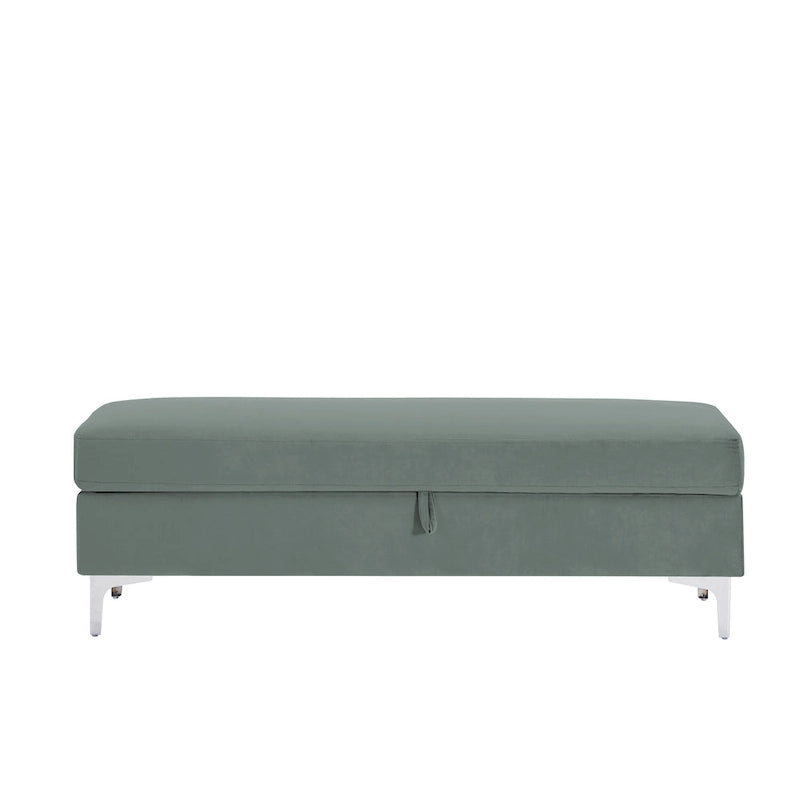 Velvet Storage Bench with Wooden Frame - 500lbs Capacity, Silver Metal Feet, Modern Style, Living Room/Bedroom
