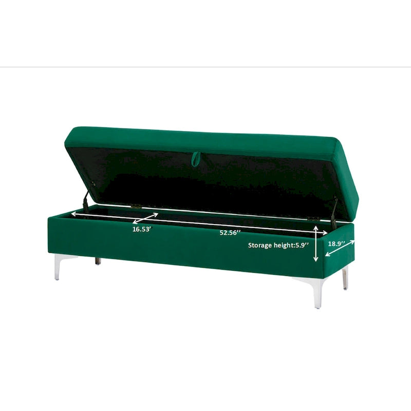Velvet Storage Bench with Wooden Frame - 500lbs Capacity, Silver Metal Feet, Modern Style, Living Room/Bedroom