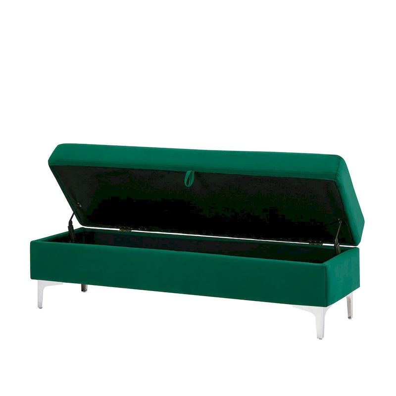Velvet Storage Bench with Wooden Frame - 500lbs Capacity, Silver Metal Feet, Modern Style, Living Room/Bedroom