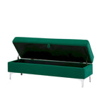 Velvet Storage Bench with Wooden Frame - 500lbs Capacity, Silver Metal Feet, Modern Style, Living Room/Bedroom