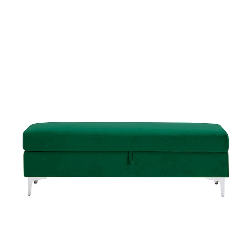 Velvet Storage Bench with Wooden Frame - 500lbs Capacity, Silver Metal Feet, Modern Style, Living Room/Bedroom