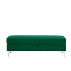 Velvet Storage Bench with Wooden Frame - 500lbs Capacity, Silver Metal Feet, Modern Style, Living Room/Bedroom
