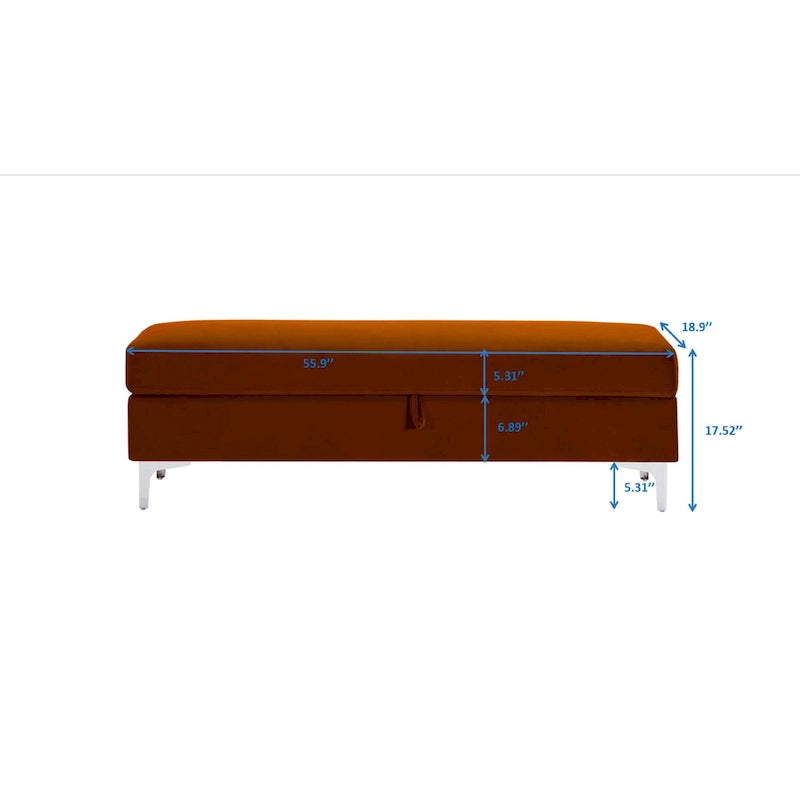 Velvet Storage Bench with Wooden Frame - 500lbs Capacity, Silver Metal Feet, Modern Style, Living Room/Bedroom